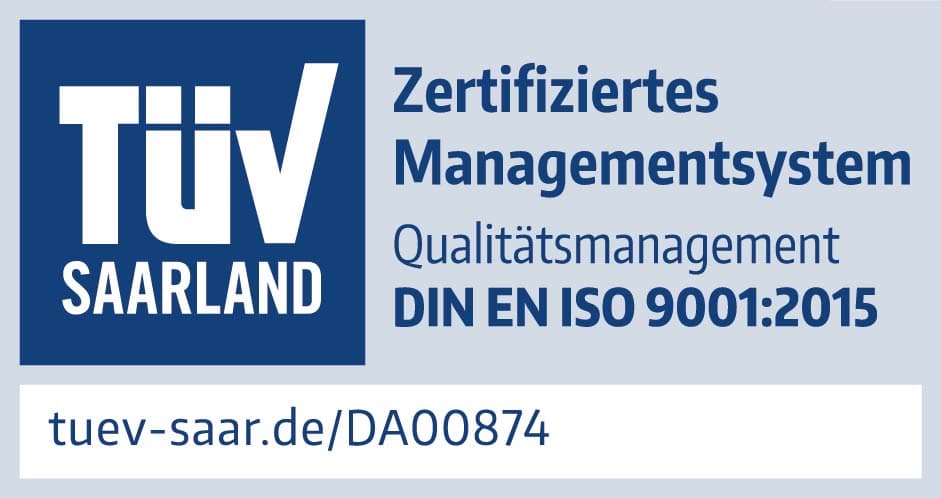 Zertifikat der maincubes one GmbH, Siegel TÜV Saarland: Qualitätsmanagement nach DIN EN ISO 9001:2015 der maincubes
