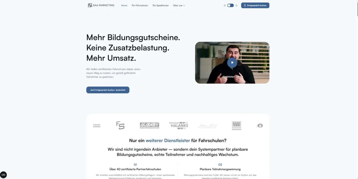 Startseite der Website von SAA Marketing