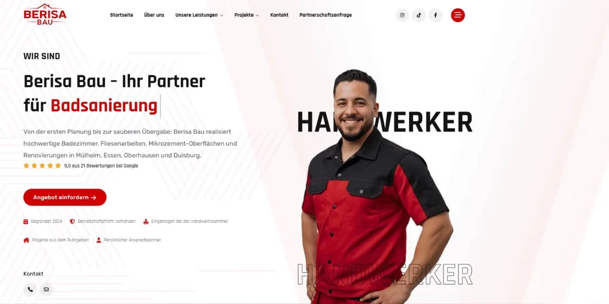 Startseite der Website von Berisa Bau