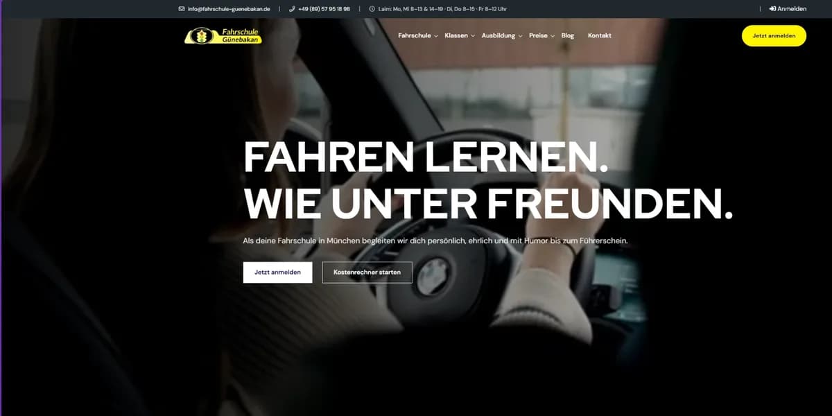 Startseite der Website von Fahrschule Günebakan