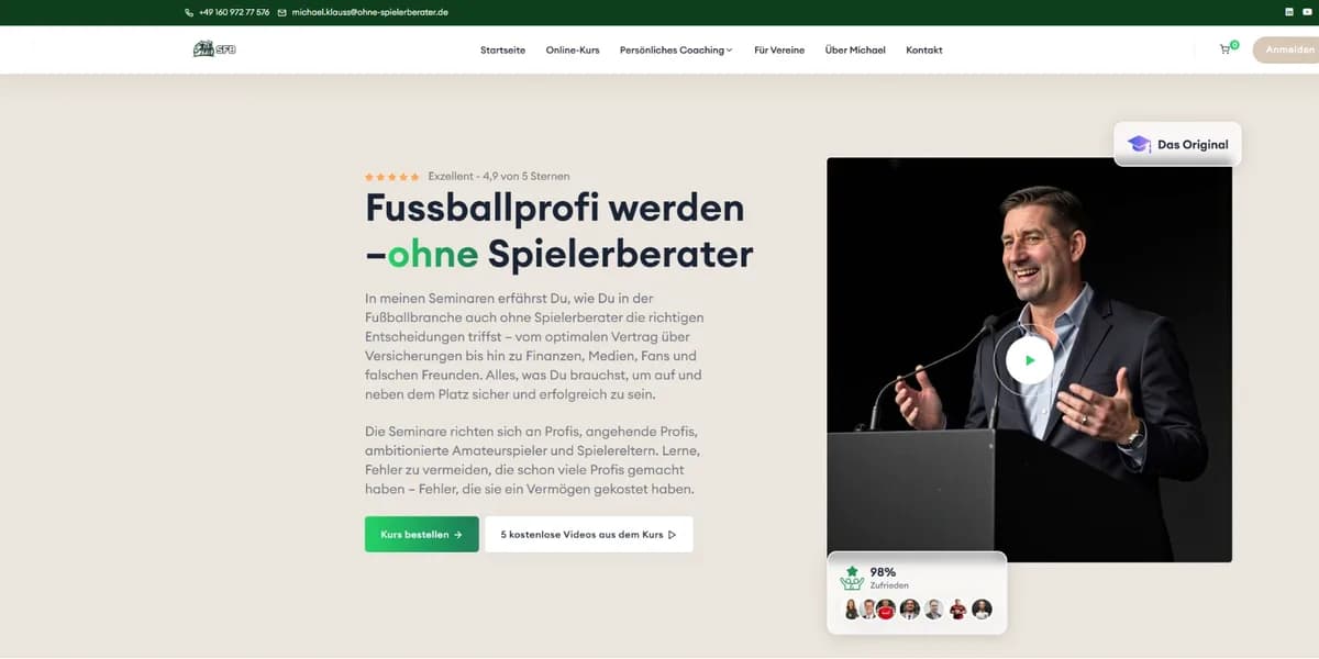 Startseite der Website Ohne Spielerberater