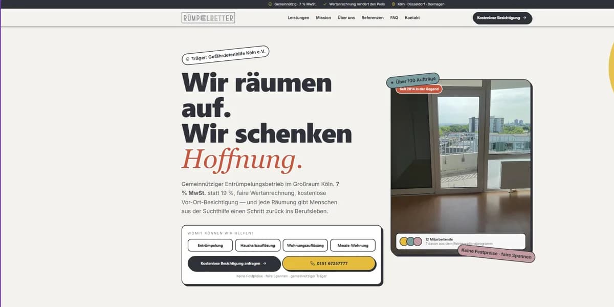 Startseite der Website von Rümpelretter